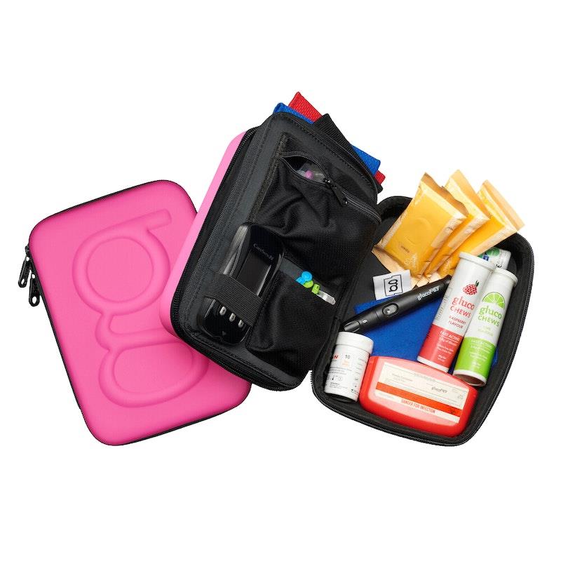 Load image into Gallery viewer, Glucology Travel Case Plus with Extra Storage for Blood Glucose Monitors Pink
