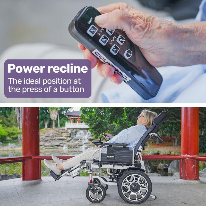 Load image into Gallery viewer, Equipmed Power Electric Wheelchair Longrange Auto Recline Grey &amp; Black
