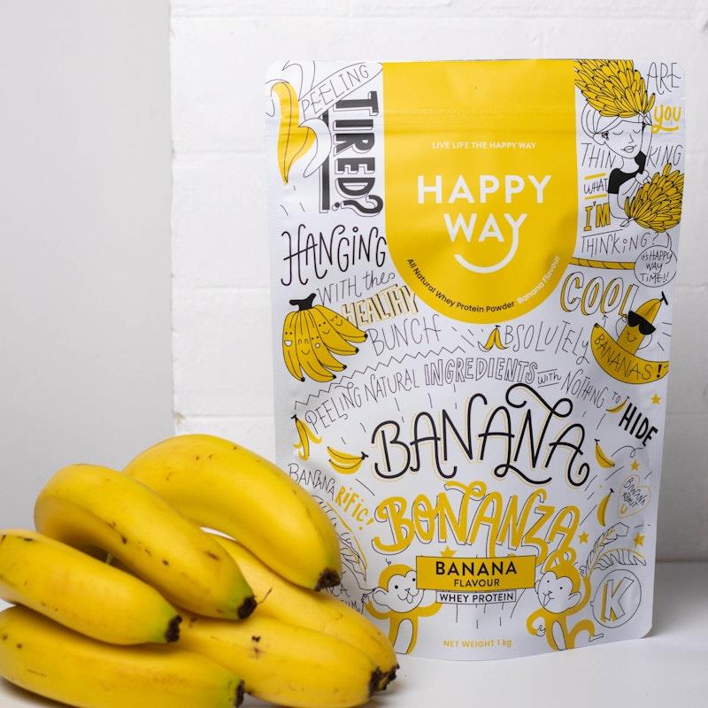 Load image into Gallery viewer, Happy Way Banana Bonanza Whey Protein Powder 1kg
