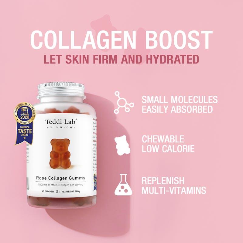 Load image into Gallery viewer, Teddi Lab by Unichi Rose Collagen Gummy 60s x3 Anti-Aging &amp; Skin elasticity Pack
