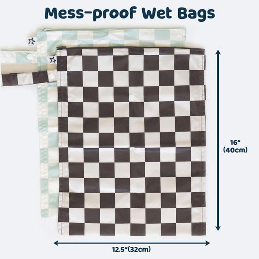 Tiny Twinkle Mess Proof Wet Bag 2 Pack Black & Sage Checkers