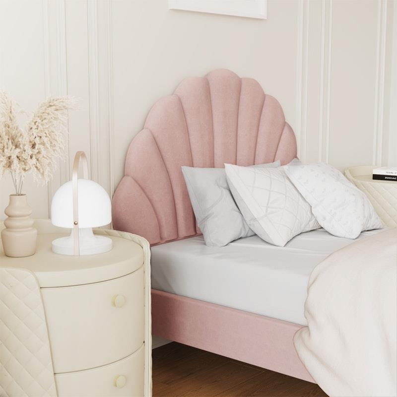 Load image into Gallery viewer, Oikiture Bed Frame Single Size Scallop-Shape Bedhead Velvet Pink
