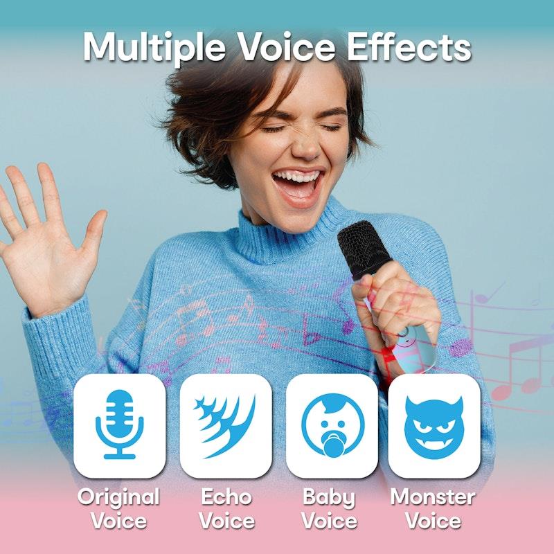 Load image into Gallery viewer, Laser Mini Karaoke Speaker with 2 Wireless Microphones Blue
