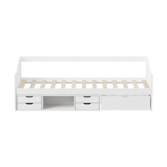 Oikiture Kids Bed Frame Single Daybed with Trundle Storage Drawers Timber White