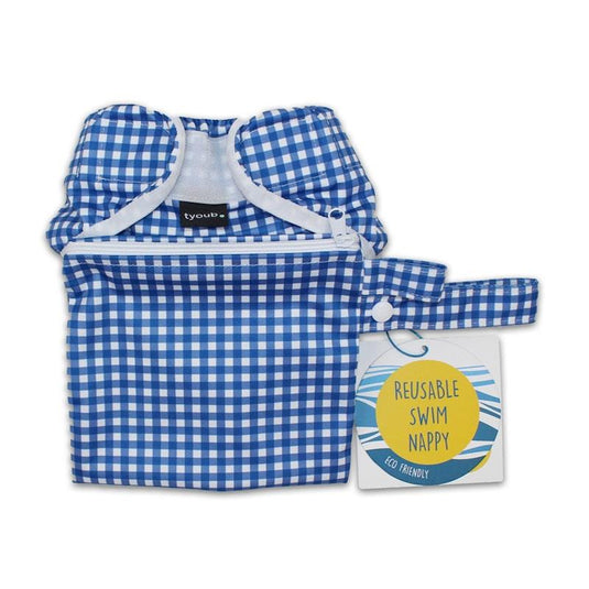 tyoub Adjustable Reusable Swim Nappy and Wet Bag - Blue Gingham Check One Size