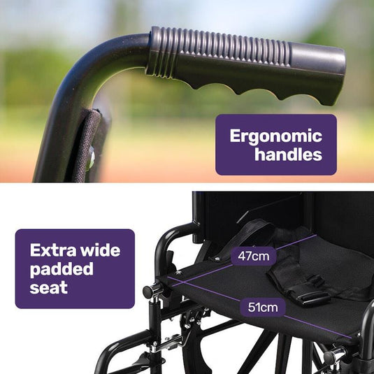 Equipmed 24 Inch Folding Wheelchair X-Large Black