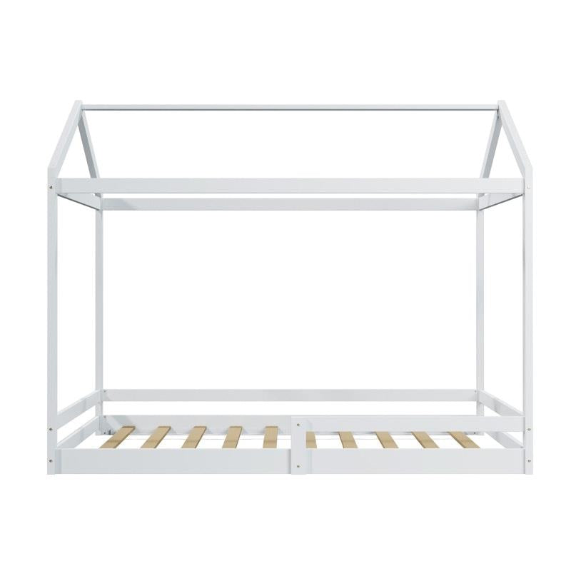 Load image into Gallery viewer, Oikiture Kids Wooden Bed Frame Timber House Beds Base with Fence Double White
