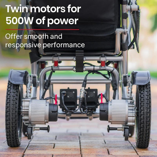 Equipmed Power Electric Wheelchair, Airline Approved Wheel Chair, Lightweight, Folding, Long Range, Lithium Batteries Black & Silver