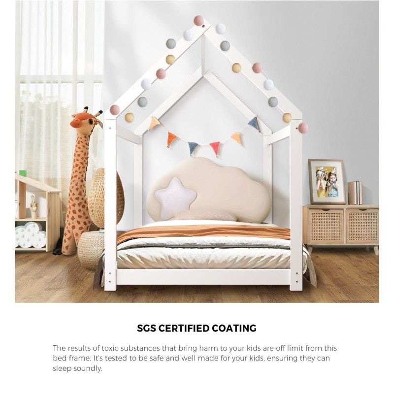 Load image into Gallery viewer, Oikiture Bed Frame Single Wooden Timber House Style Platform White 1unit
