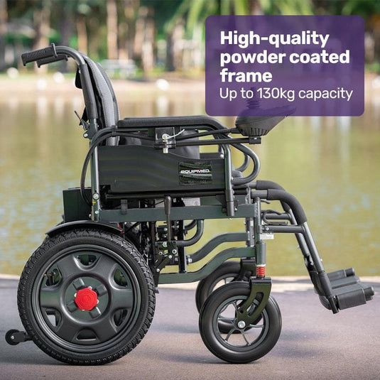 Equipmed Electric Folding Wheelchair Longrange For S-XL Grey & Black