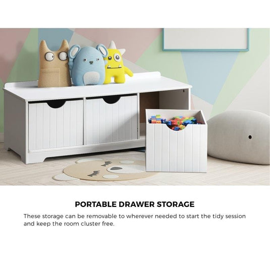 Oikiture Kids Toy Box Chest Storage Box Children Room Organiser Seating Bench White