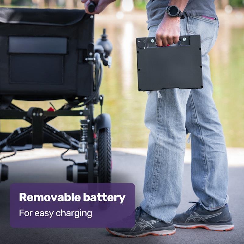 Load image into Gallery viewer, Equipmed Electric Folding Wheelchair, Wide Bariatric Chair Seat, Comfortable for S-XL, Long Range, Lithium Battery Black

