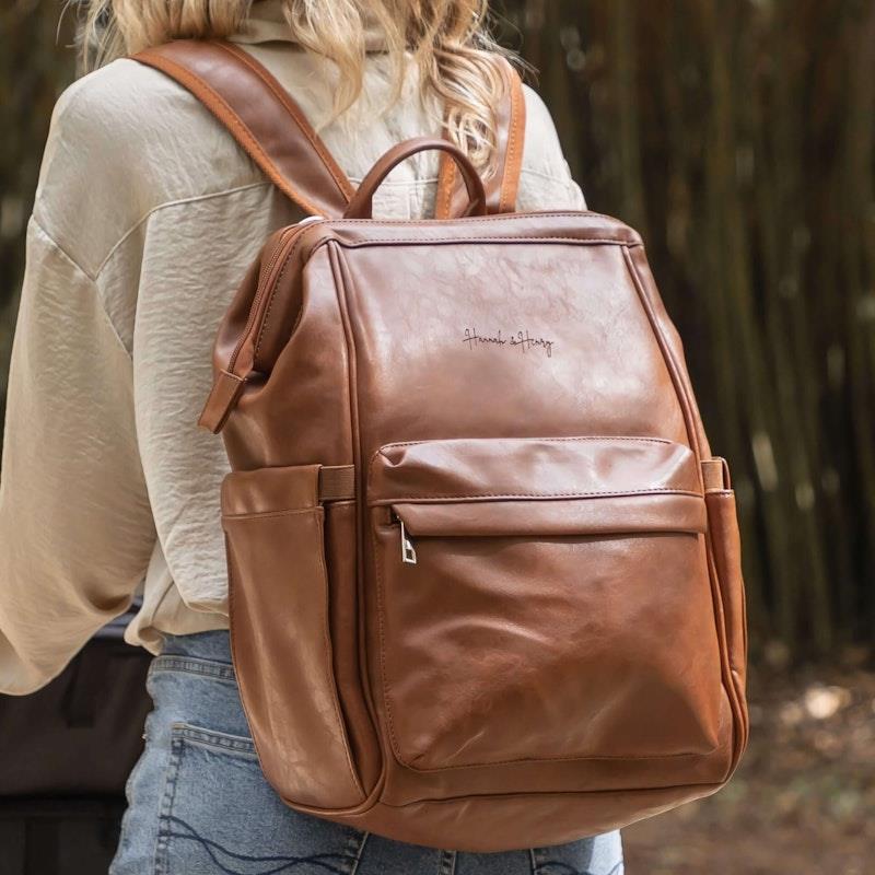 Load image into Gallery viewer, Hannah &amp; Henry Vintage Nappy Bag Backpack Brown

