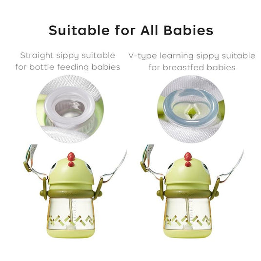 Bc Babycare T-REX TOBY Weighted Straw Sippy Cup 300ml (with Strap) Green
