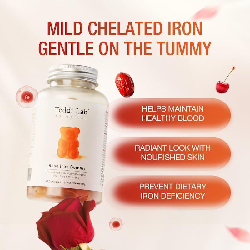 Load image into Gallery viewer, Teddi Lab by Unichi Rose Iron Gummy x3 with Vitamin C - Energy Support, Gentle Formula Pack
