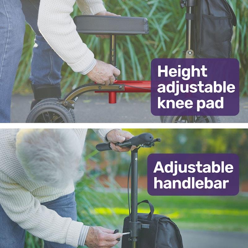 Load image into Gallery viewer, Equipmed Knee Scooter Walker With Dual Brakes &amp; Bag Red
