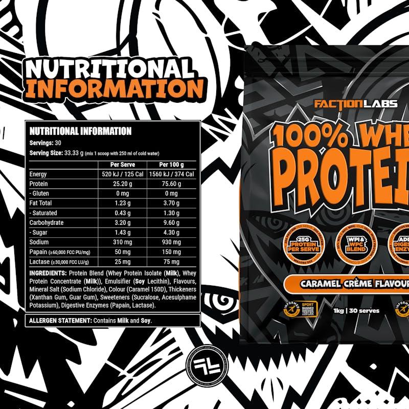 Load image into Gallery viewer, Faction Labs 100% Whey Protein - 30 serves Caramel Creme
