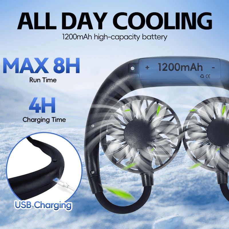 Load image into Gallery viewer, Living Today Sports Rechargeable Neck Fan Portable 3 Speeds USB Charging Black
