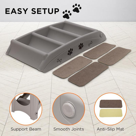 Furtastic 50cm Foldable Pet Stairs Ramp Grey