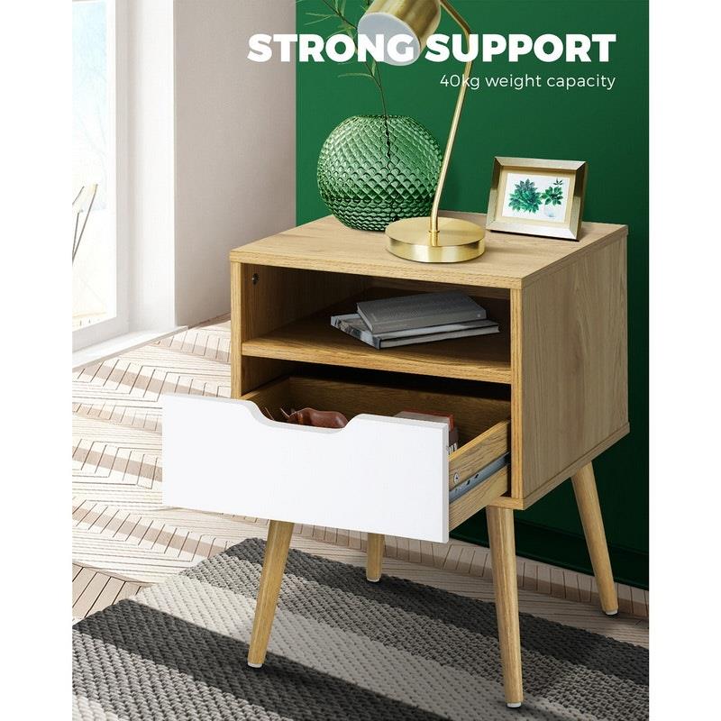 Load image into Gallery viewer, Oikiture Bedside Table Drawers Side Tables Nightstand Trendy Furniture Cabinet Natural &amp; White
