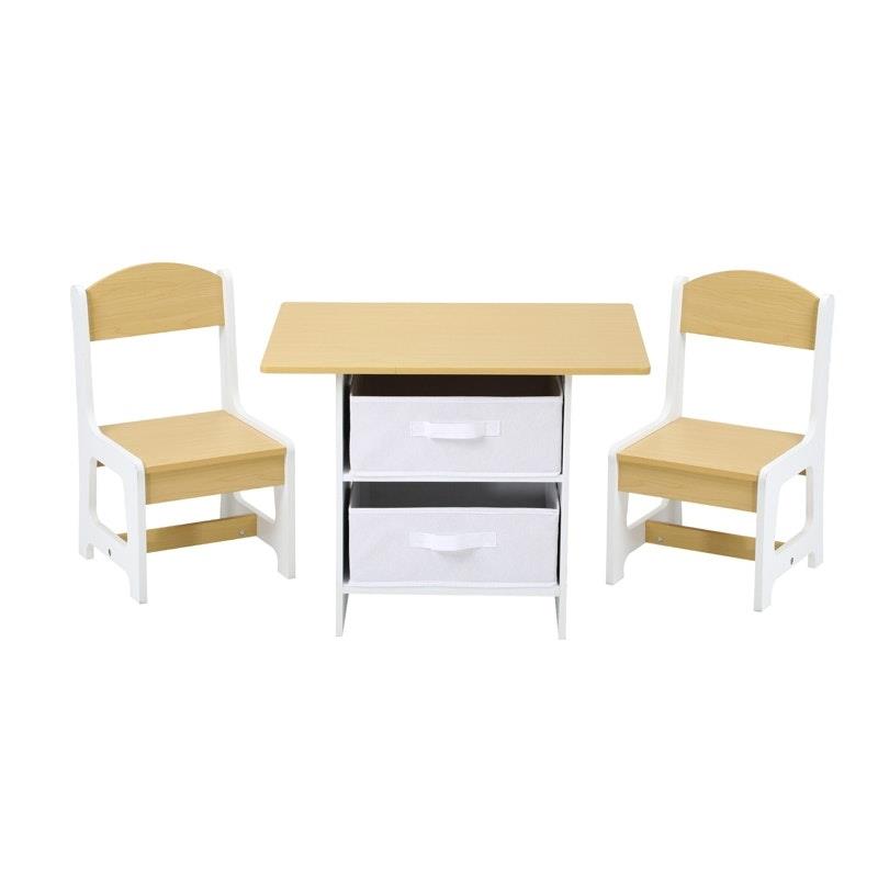 Load image into Gallery viewer, Oikiture Kids Table and Chairs Set Wooden Play Study Desk with Toy Storage Box White &amp; Wooden
