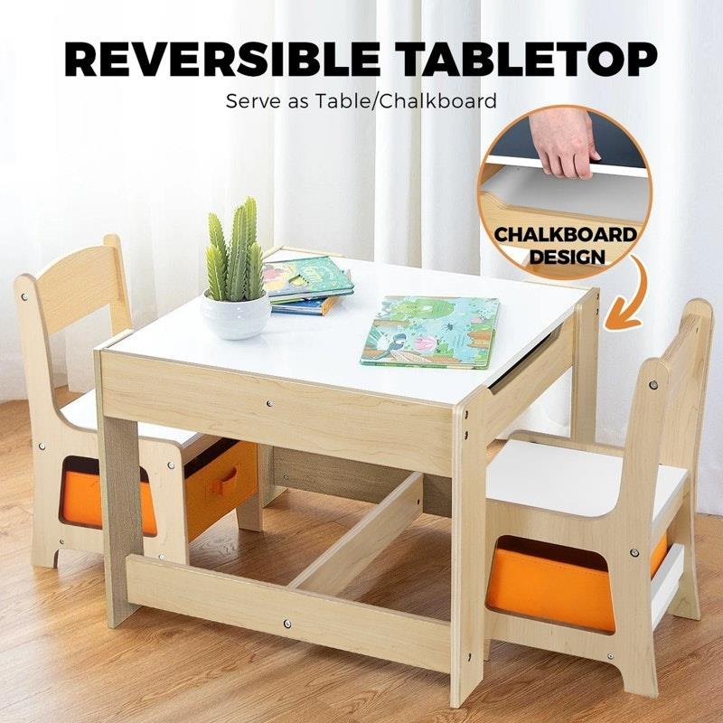 Load image into Gallery viewer, Oikiture Kids Table and Chairs Set Activity Play Study Desk Toys Storage Box Natural
