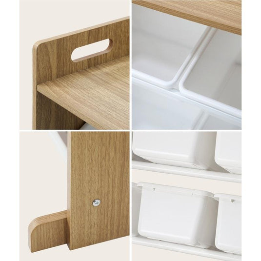 Oikiture 9 Bins Kids Toy Box Bookshelf Organiser Display Shelf Storage Rack Natural