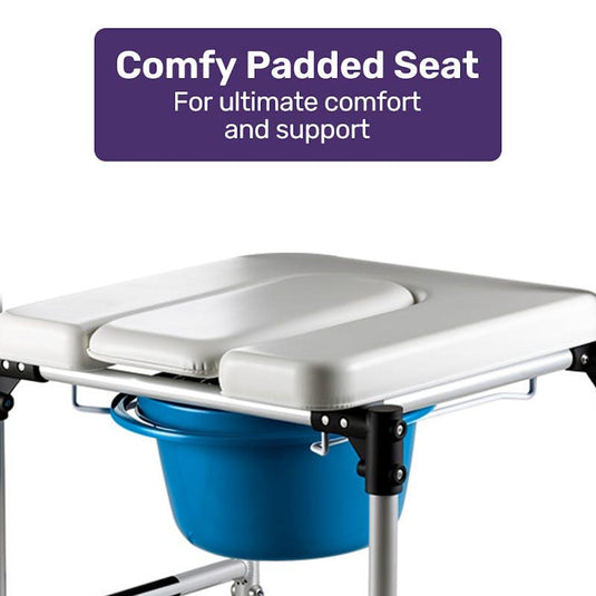 Equipmed Commode Shower Chair with Wheels White & Blue