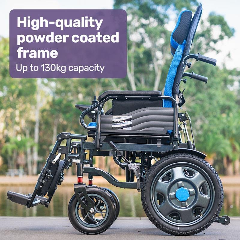Load image into Gallery viewer, Equipmed Power Electric Wheelchair Longrange For S-XL 16" Wheels Black &amp; Blue
