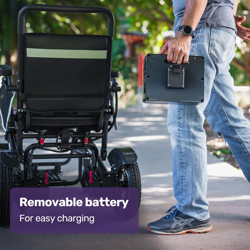 Load image into Gallery viewer, Equipmed Electric Folding Wheelchair Longrange Aluminium Frame Black
