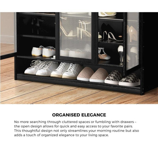 Oikiture Shoe Cabinet Shoes Storage Rack Organiser 3 Doors Shelf Black