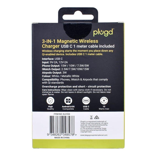PLUGD 3 in 1 Wireless Charging Foldable Station for Apple Mag Safe 1 Piece