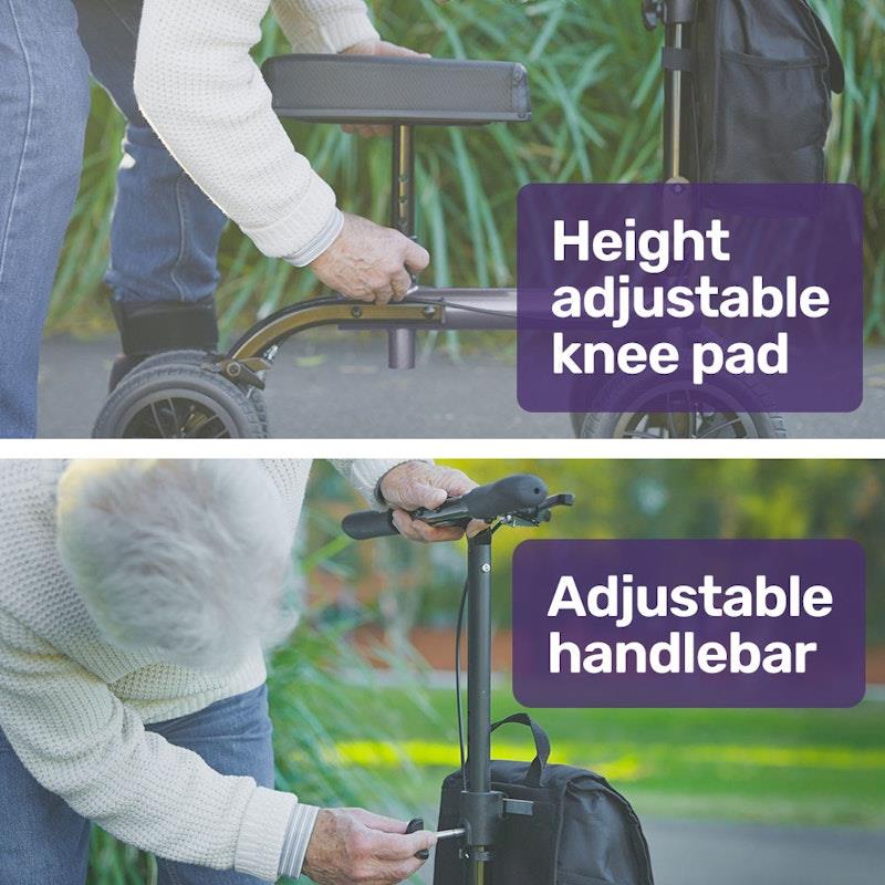 Load image into Gallery viewer, Equipmed Knee Scooter Walker 10 Inch Tyres With Dual Breakes &amp; Bag Titanium Colour
