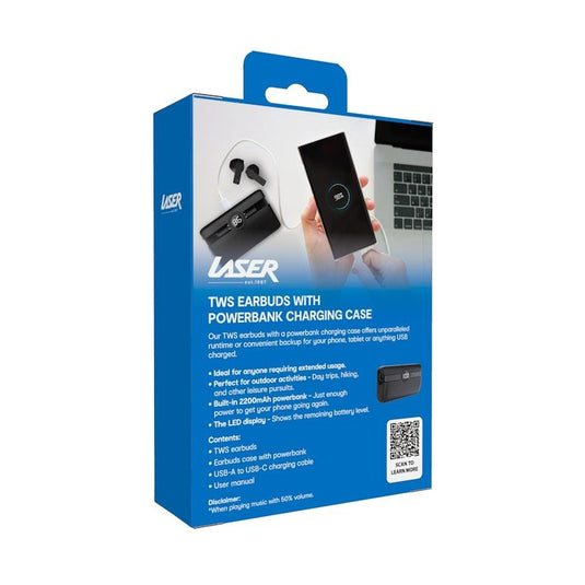 Laser TWS Earbuds with Powerbank Charging Case Black