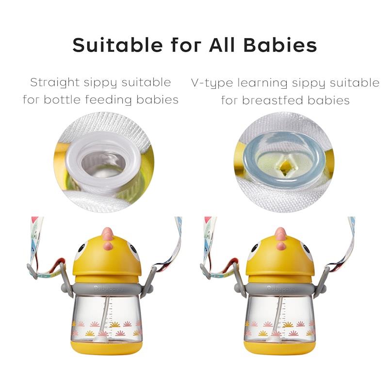 Load image into Gallery viewer, Bc Babycare T-REX TOBY Weighted Straw Sippy Cup 300ml (with Strap) Yellow
