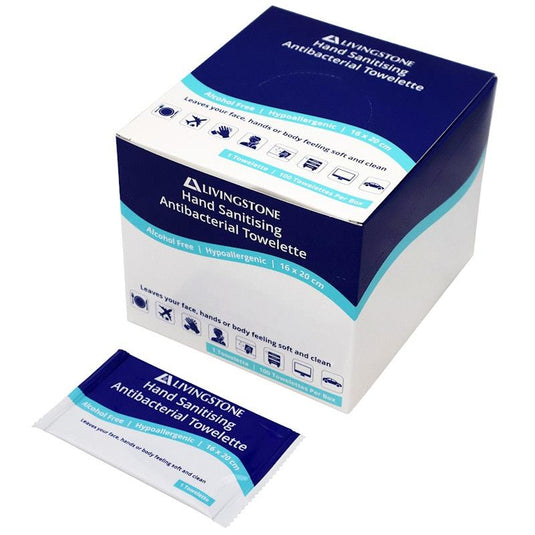 Livingstone Hand Sanitising Antibacterial Towelette Wipe 100/Box 8Pack