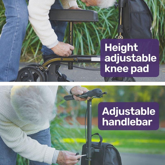 Equipmed Knee Scooter Walker With Dual Brakes & Bag Black