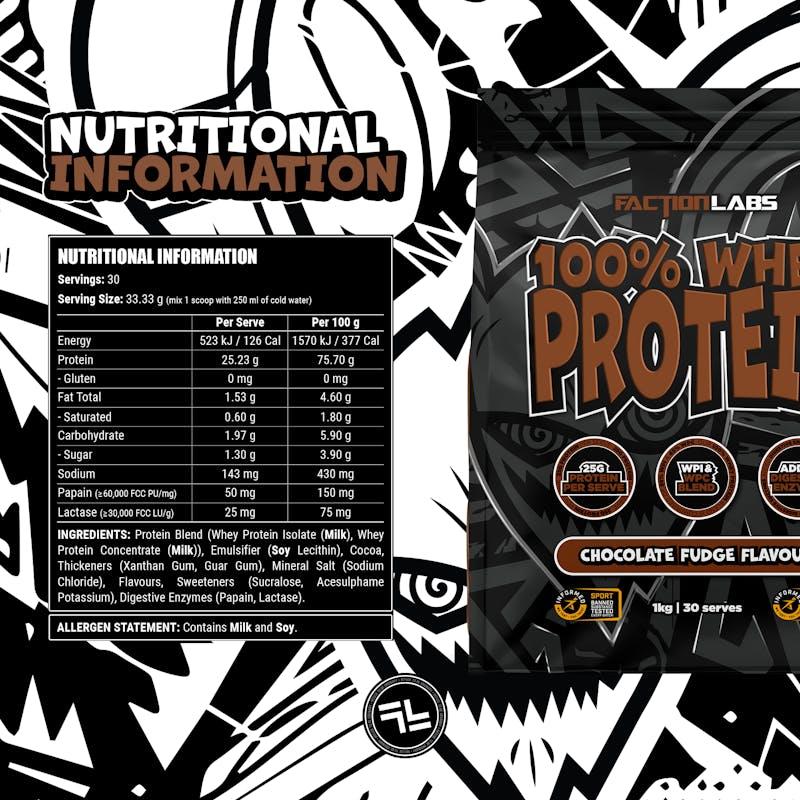 Load image into Gallery viewer, Faction Labs 100% Whey Protein - 30 serves Chocolate Fudge
