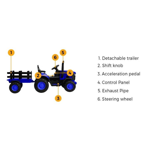 Mazam Kids Ride On Car Tractor Trailer 12V Remote Electric Toddlers Toy XL Blue