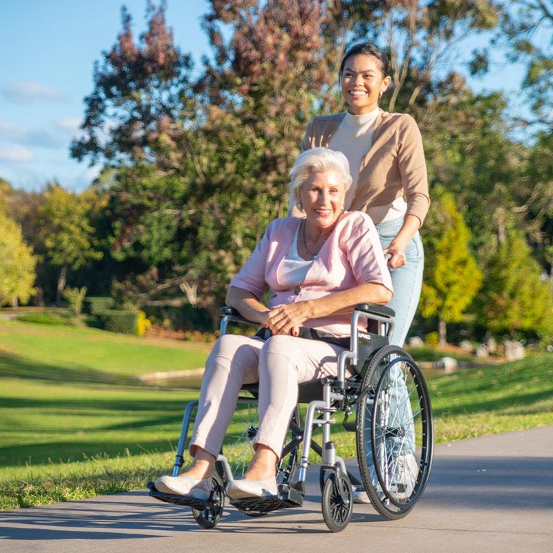 Load image into Gallery viewer, Equipmed 24 Inch Folding Wheelchair with Park Brakes Grey
