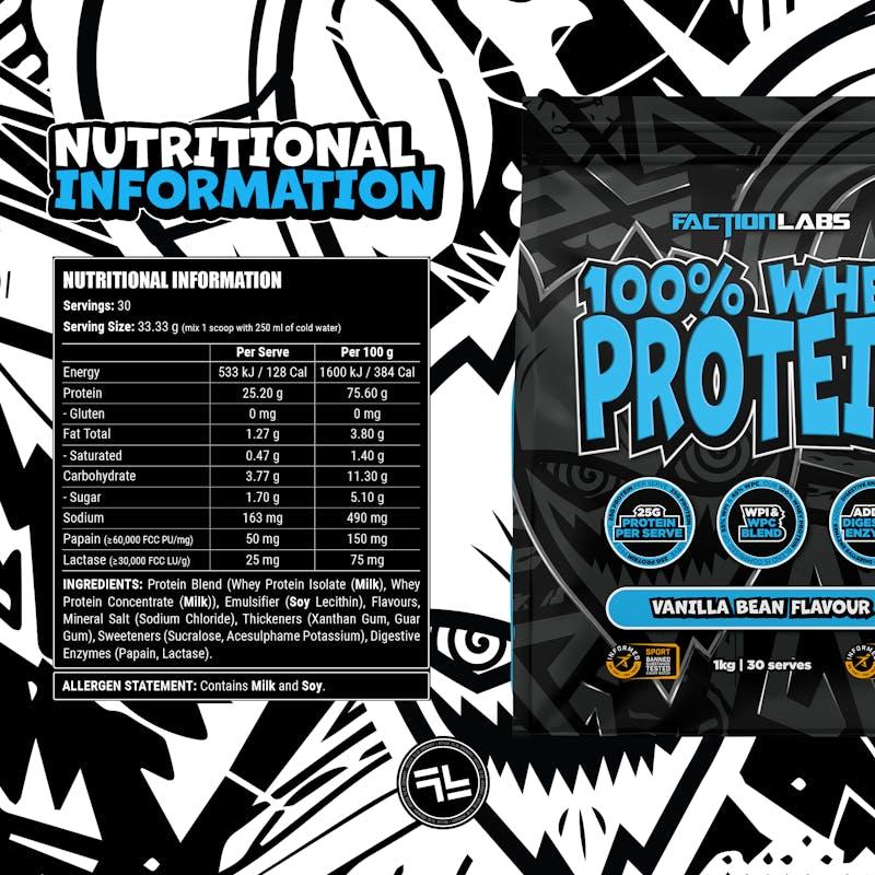 Load image into Gallery viewer, Faction Labs 100% Whey Protein - 30 serves Vanilla Bean
