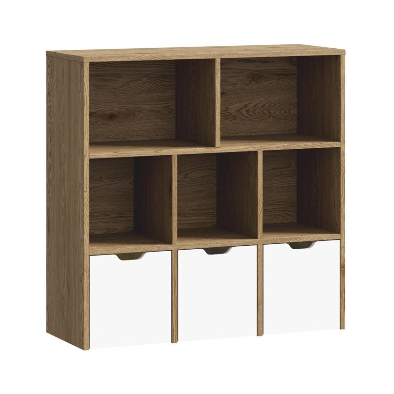 Load image into Gallery viewer, Oikiture Kids Bookcase Toy Organiser Cabinet With Removable Box Storage Natural &amp; White
