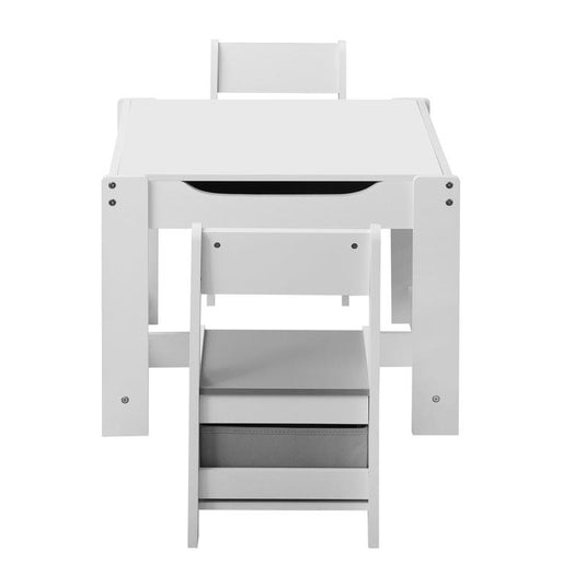Oikiture Kids Table and Chairs Set Activity Play Study Desk w/ Toys Storage Box White & Grey