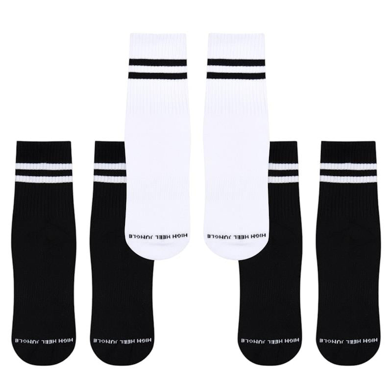 Load image into Gallery viewer, High Heel Jungle Varsity Premium Combed Cotton Full GripPilates/ Yoga Socks Black &amp; White Bundle
