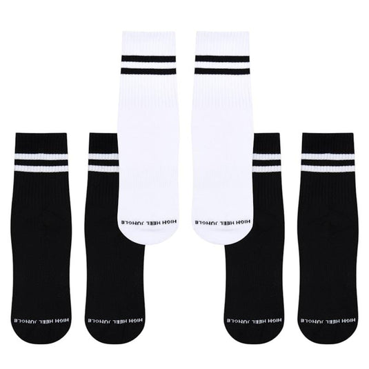 High Heel Jungle Varsity Premium Combed Cotton Full GripPilates/ Yoga Socks Black & White Bundle