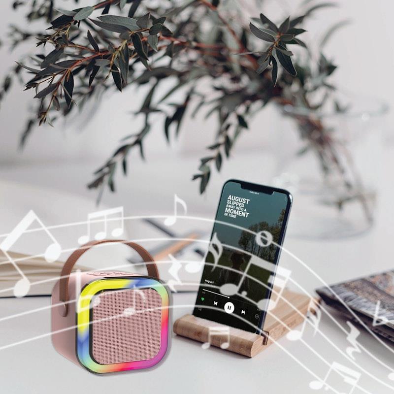 Load image into Gallery viewer, Laser Mini Karaoke Speaker with 2 Wireless Microphones Pink
