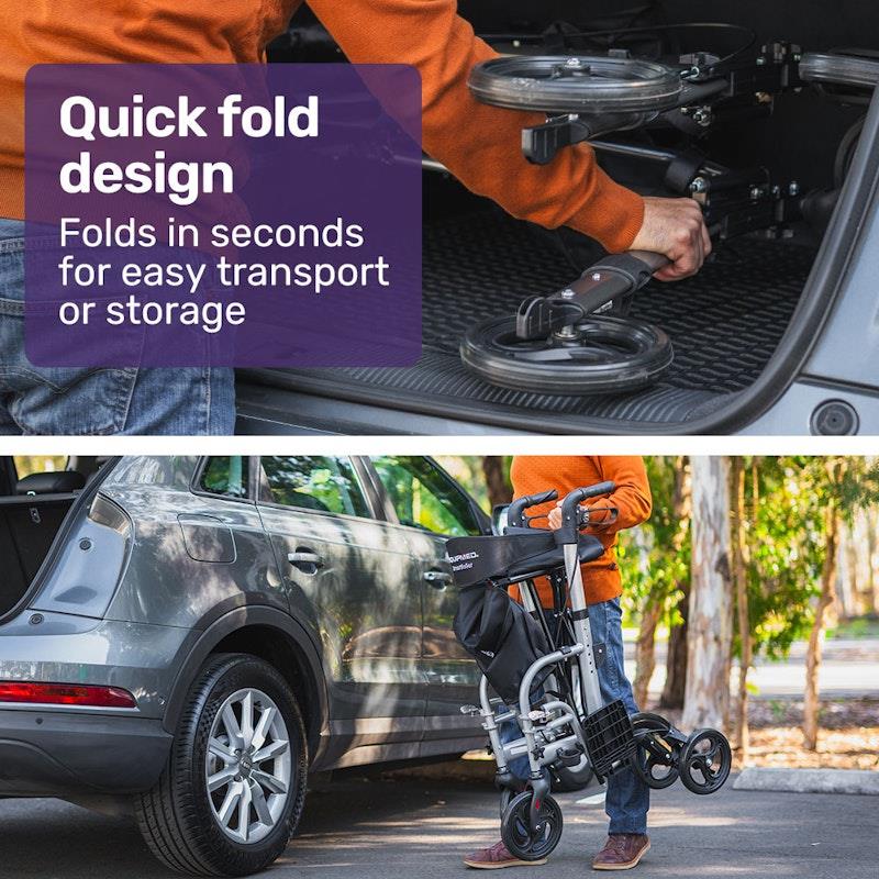 Load image into Gallery viewer, Equipmed 2-in-1 Foldable Aluminium Walking Frame Rollator Silver
