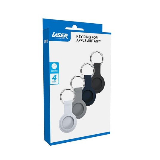 Laser Silicone AirTag Key Ring - Black, White, Blue, Grey 4 Pack