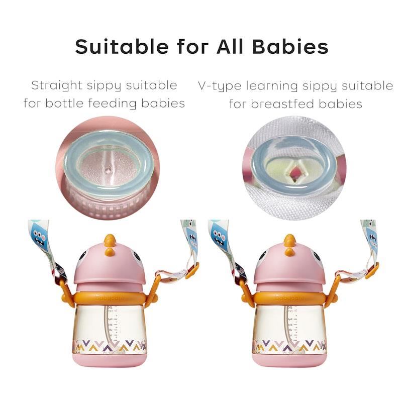 Load image into Gallery viewer, Bc Babycare T-REX TOBY Weighted Straw Sippy Cup 300ml (with Strap) Rose
