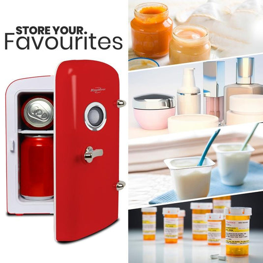 Koolatron Portable Retro Mini Fridge with Bluetooth Speaker Red 4 Litre